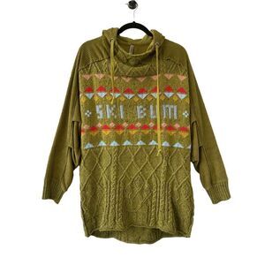 Free People Movement Powder Bunny Ski Bum Knit Hooded Sweater Green Size Small